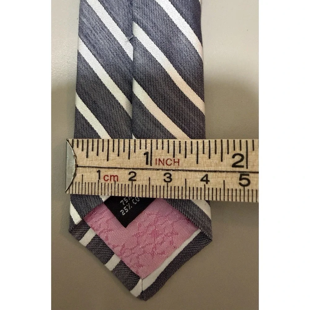 TED BAKER London Archive Men's Silk Blend Neck Tie Gray White Striped USA Made
